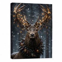 Christmas Stag Canvas Art Deer With Lights Winter Forest Magical Decor Gift