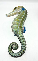 Vintage Plastic Sea Horse Hand Painted Wall Plaque Green Blue Pink 17 inches