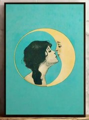 Art Nouveau Dear Old Dixie Moon Canvas Print Lady Kissing Crescent Moon Woman