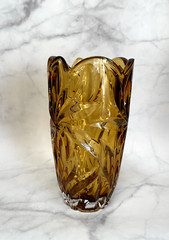 Flower Vase 11″ Centerpiece Bud Vase Amber color Bohemian Czech Crystal Glass