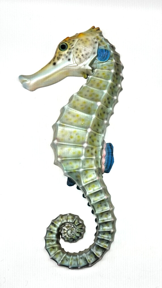 Vintage Plastic Sea Horse Hand Painted Wall Plaque Green Blue Pink 17 inches