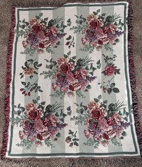 Vintage Floral Woven Tapestry Throw Blanket Afghan Roses Fringe Cottage Chic