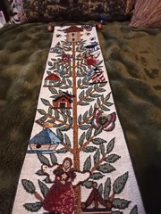 Skinny bird,bird houses,faries,and tree tapestry on wood rod.