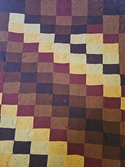 Vtg Granny Square Knit Crochet Retro Earth Tone Brown Tan Afghan Throw 60″ x 40″