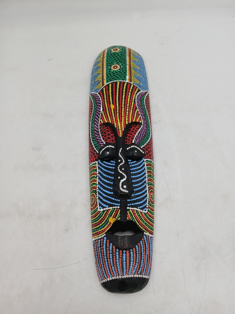 African Tribal Wood Wall Mask Multicolor Hand Painted Carved Hanging Decor