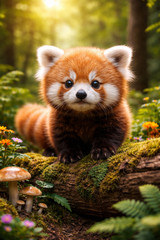 Digital Art Wallpaper -Cute Baby Red Panda Animal Poster For Any Room Decor