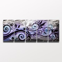Large Modern Abstract Metal Wall Art Contemporary Painting Purple Blue Decor
