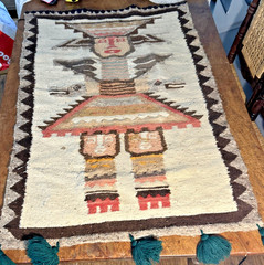 Vint Hand Woven Wool Wall Hanging Ecuadorian Tapestry Folk Art, Deity 27″ x 40″