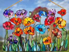 SUNCATCHER- Vibrant Poppy Flowers, Window Decor, Colorful Acrylic Hanging