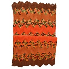 Blanket Afghan Throw 90×68 Orange Brown Chevron Crochet Vintage