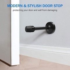 4 inch Black Long Door Stop Wall Mount with Sound Dampening Rubber Tip