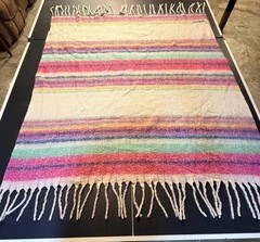 FREE PEOPLE Fringe Throw Blanket Skye Pink Blue White Stripes SHIPS FREE