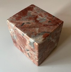 Mid-Century Modern MCM Pink Gray Solid Specimen Marble Display Stand Brick Cube