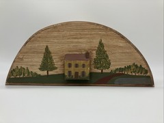 Hand Painted Half Moon Country Scene Wooden Wall Hanging Primitive 3D Folk Art