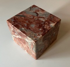Mid-Century Modern MCM Pink Gray Solid Specimen Marble Display Stand Brick Cube