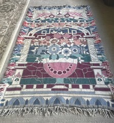 VTG Floral Stained Glass Tapestry Woven Throw Fringe 2ft X 3ft 8 Inches