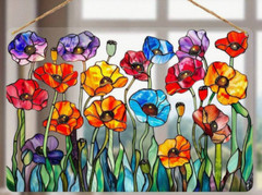 SUNCATCHER- Vibrant Poppy Flowers, Window Decor, Colorful Acrylic Hanging