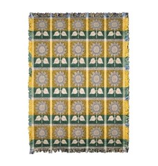Vintage 1990s Handmade Tapestry Woven Colorful Sunflower Throw Blanket 45″x60”