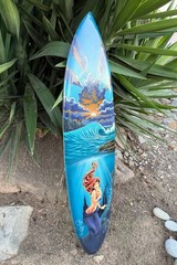 Mermaid Decorative Surfboard Wall Plaque Mango Wood Purple Sunset 39″x 10″