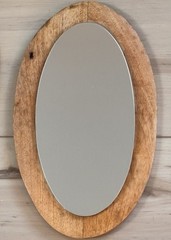 Set of 3 Mid-Century Modern Asymmetrical Framed Wood Beige Wall Mirrors