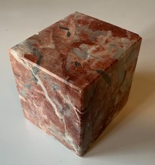 Mid-Century Modern MCM Pink Gray Solid Specimen Marble Display Stand Brick Cube