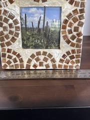 Capiz Shell Picture Frame Photo 4” x 4″ Desktop Home Decor Brown Wood Tiles