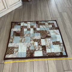 Handmade Quilted Lap Blanket, Teal/Brown Design, 43X35 Read