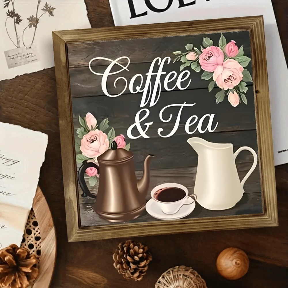 2D Rustic Coffee & Tea Wooden Wall Art Decor Vintage Farmhouse Sign Wall Hanging
