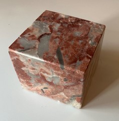 Mid-Century Modern MCM Pink Gray Solid Specimen Marble Display Stand Brick Cube