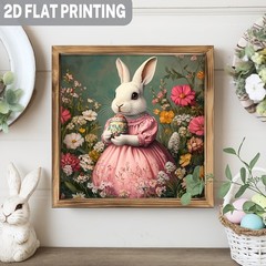 Whimsical Easter Bunny Wooden Plaque Shabby Chic Spring Desktop Decoration Gift