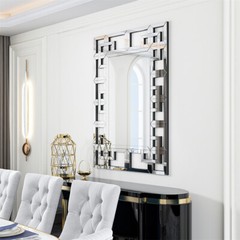 Elegant Wall Mirror with Beveled Geometric Mirror HD Horizontal/Vertical Hanging