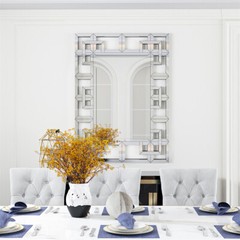 Elegant Wall Mirror with Beveled Geometric Mirror HD Horizontal/Vertical Hanging