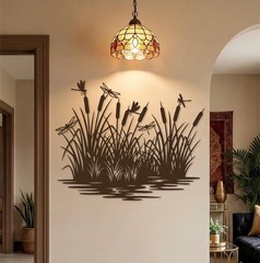 Cattails & Dragonfly Metal Wall Art, Pond Nature Wall Decor