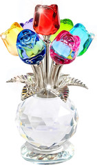 Crystal Colorful Rose Flower Collectible Figurine Glass Flowers with Vase Romant