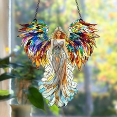 Colorful Angel Acrylic Suncatcher – Rainbow Winged Guardian Window Hanging Decor