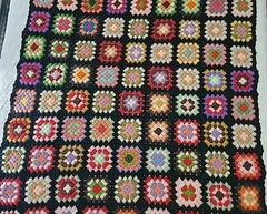 Vintage Wool Handmade Crochet Granny Square Afghan Blanket Multicolor 72″ X 45″