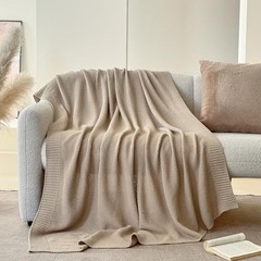 100% Cotton Throw Blanket, Solid Color Cable Knitted Throw 50×60″ Light Khaki