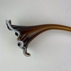 Vintage Murano Style Hand Blown Glass Lilly Flower Brown White Long Stem 19”