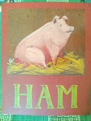 Vintage Country Chic Pig “Ham” Handpainted Wooden Sign Painting 14×11 Inches
