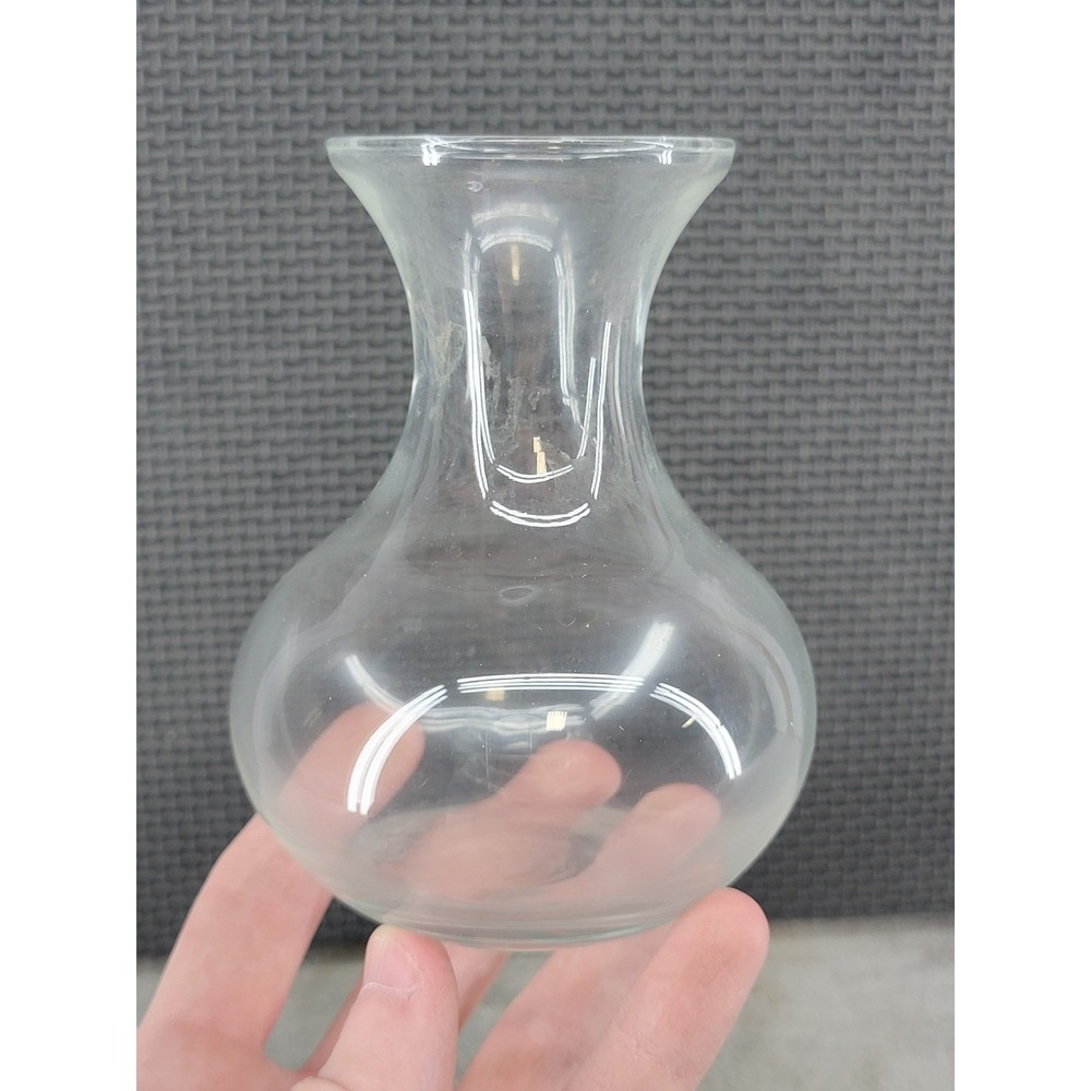 Clear Glass Bud Vase 5.5 Inch Round Bulbous Flared Neck Hand Blown Minimalist