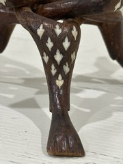 VTG Hand Carved Wood Tripod Holder Stand Mother Of Pearl Inlay See Description