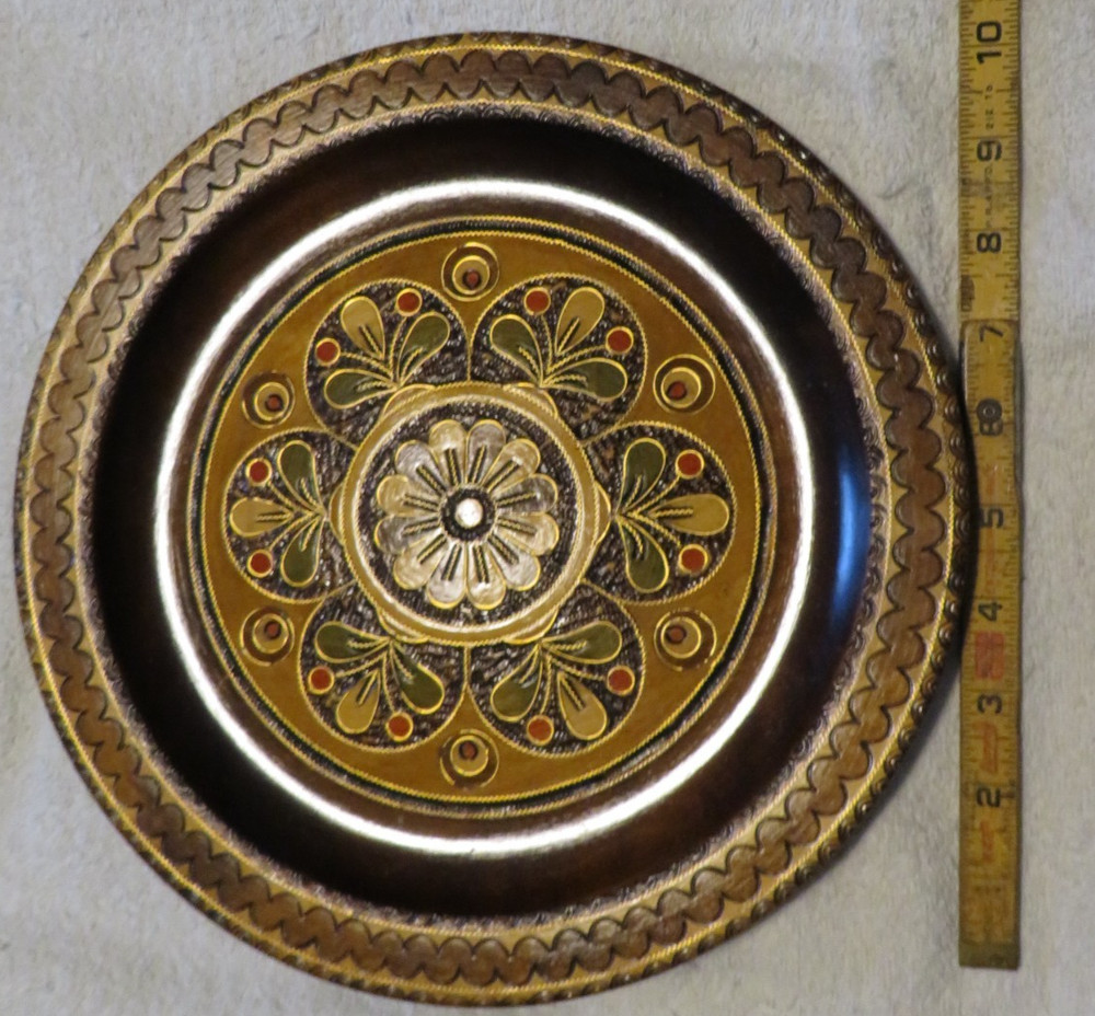 Vintage Hand Carved Wooden Decorative Plate Floral Polish Folk Art Design 11″