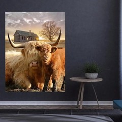Highland Cow Canvas Painting Animal Print Canvas Wall Art Poster Farmhouse Mural