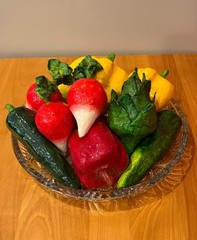 Vintage Glazed Paper Mache/Papier Mâché Hand Made Vegetables Decor Set of 12
