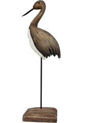 Crane Decor Nautical Sea Bird Sculpture Statue Solid Wood Coastal Table Decor