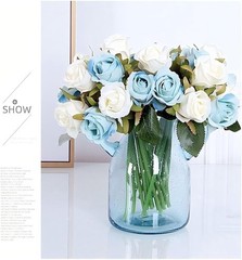 Vibrant Blue and White Roses – Easy Maintenance Silk Bouquet for All Occasions