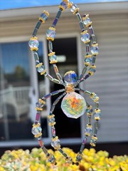 Handmade Beaded Itsy Bitsy Spider Suncatcher Purple and Gold