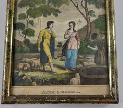 Antique Hand Colored Print Jacob & Rachel by Throop in Original Gilt Frame