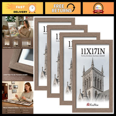 11×17 Picture Frame Set of 4, Walnut Wood, Tempered Glass, Vertical/Horizontal D