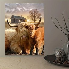 Highland Cow Canvas Painting Animal Print Canvas Wall Art Poster Farmhouse Mural